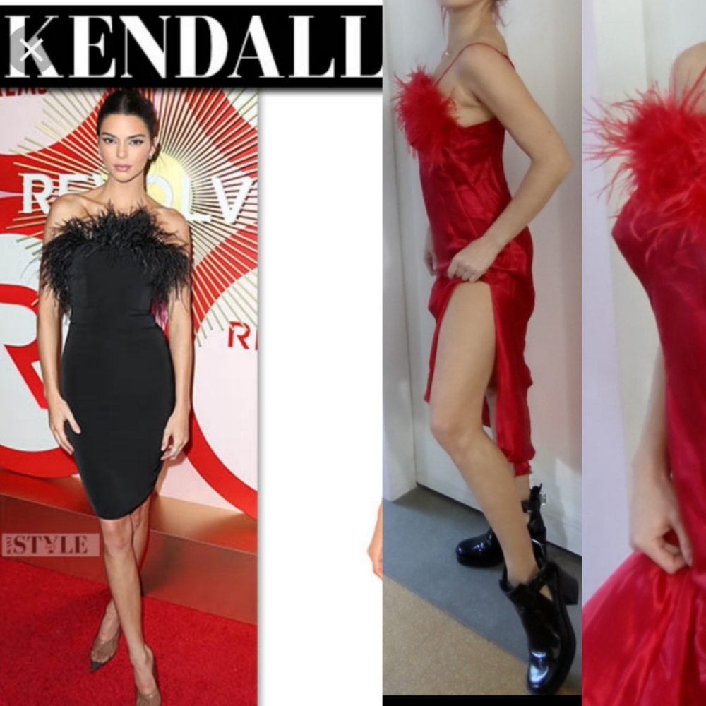 Kendal feather slip SAMPLE a la retrofete slit dress 6